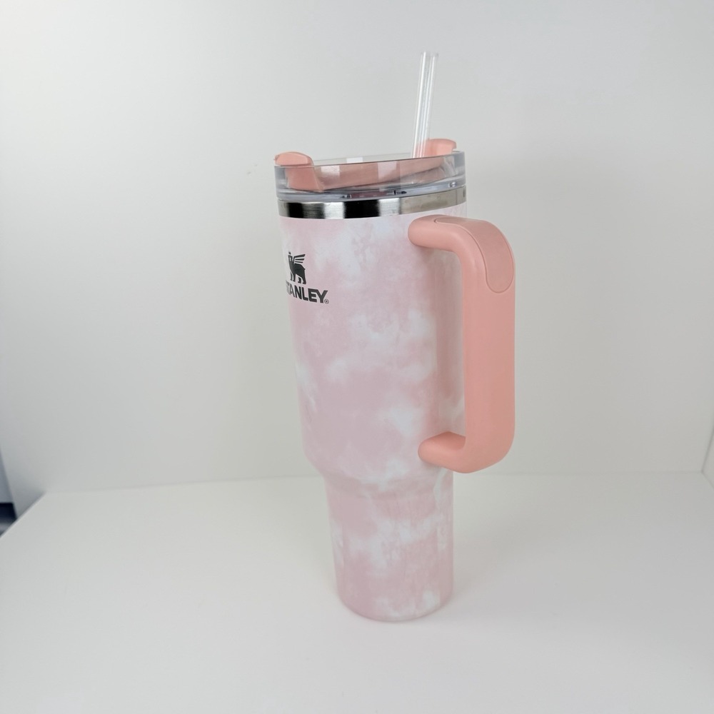 STANLEY 40 oz Tumbler Peach Tie Dye Pink With Straw Handle - Picture 2 of 9